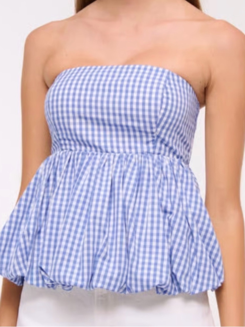 Abercrombie & Fitch Blue and White Gingham Strapless Top